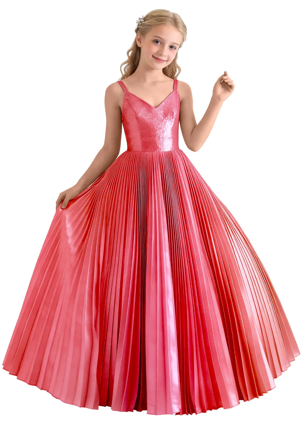 Classic V Neck Pleated Formal Dress