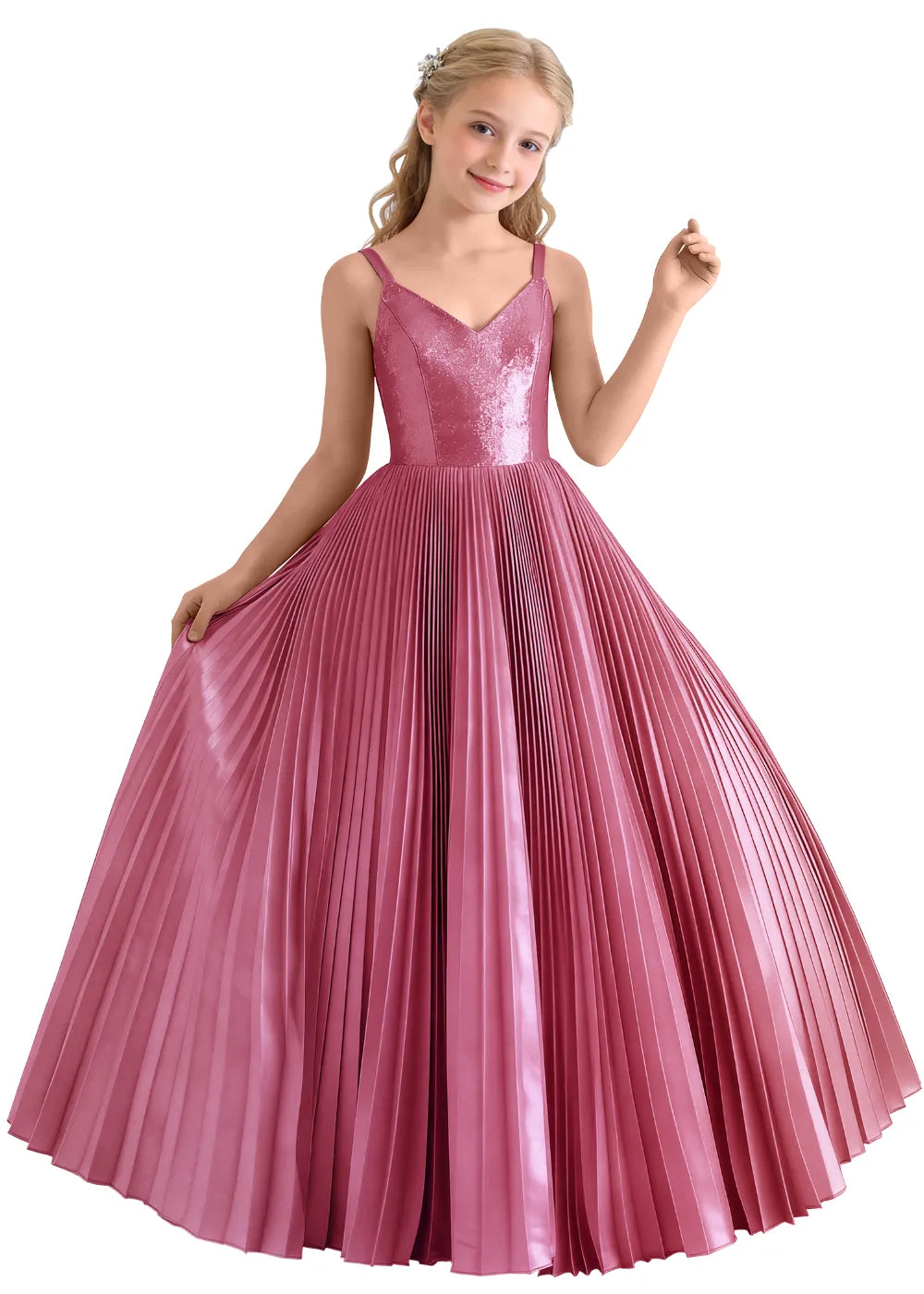 Classic V Neck Pleated Formal Dress