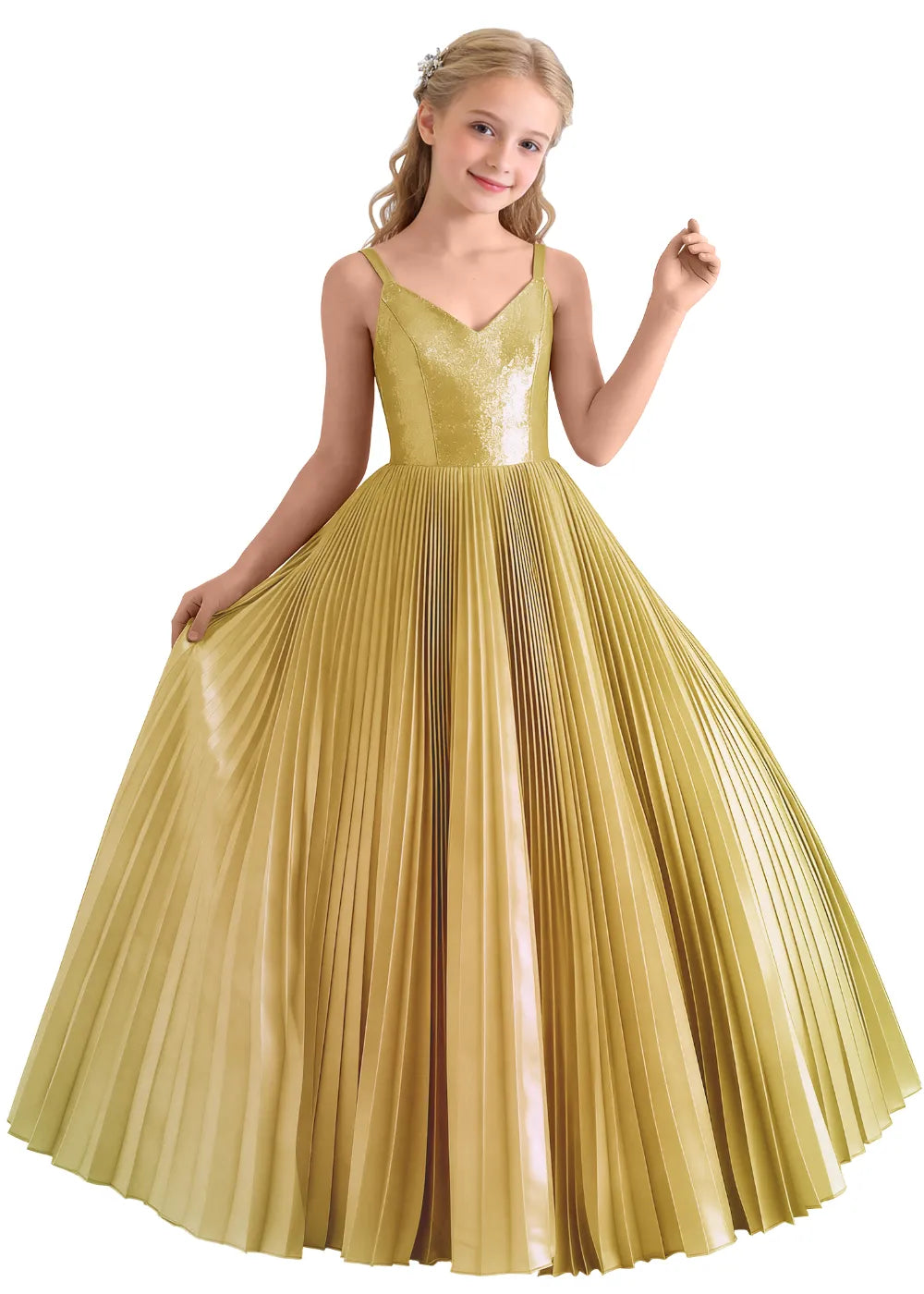 Classic V Neck Pleated Formal Dress
