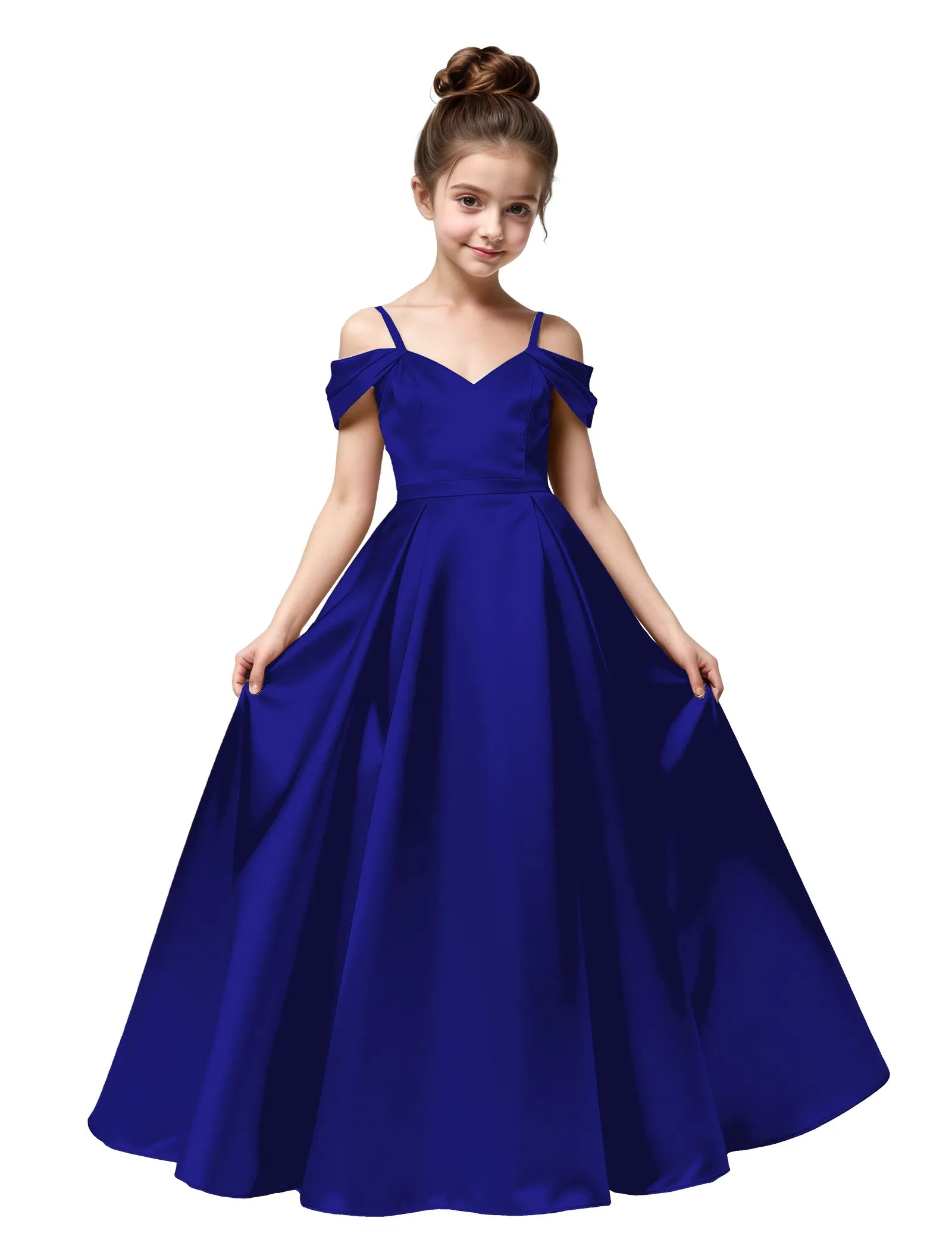 Off Shoulder Satin Ball Gown with Bow for Girls