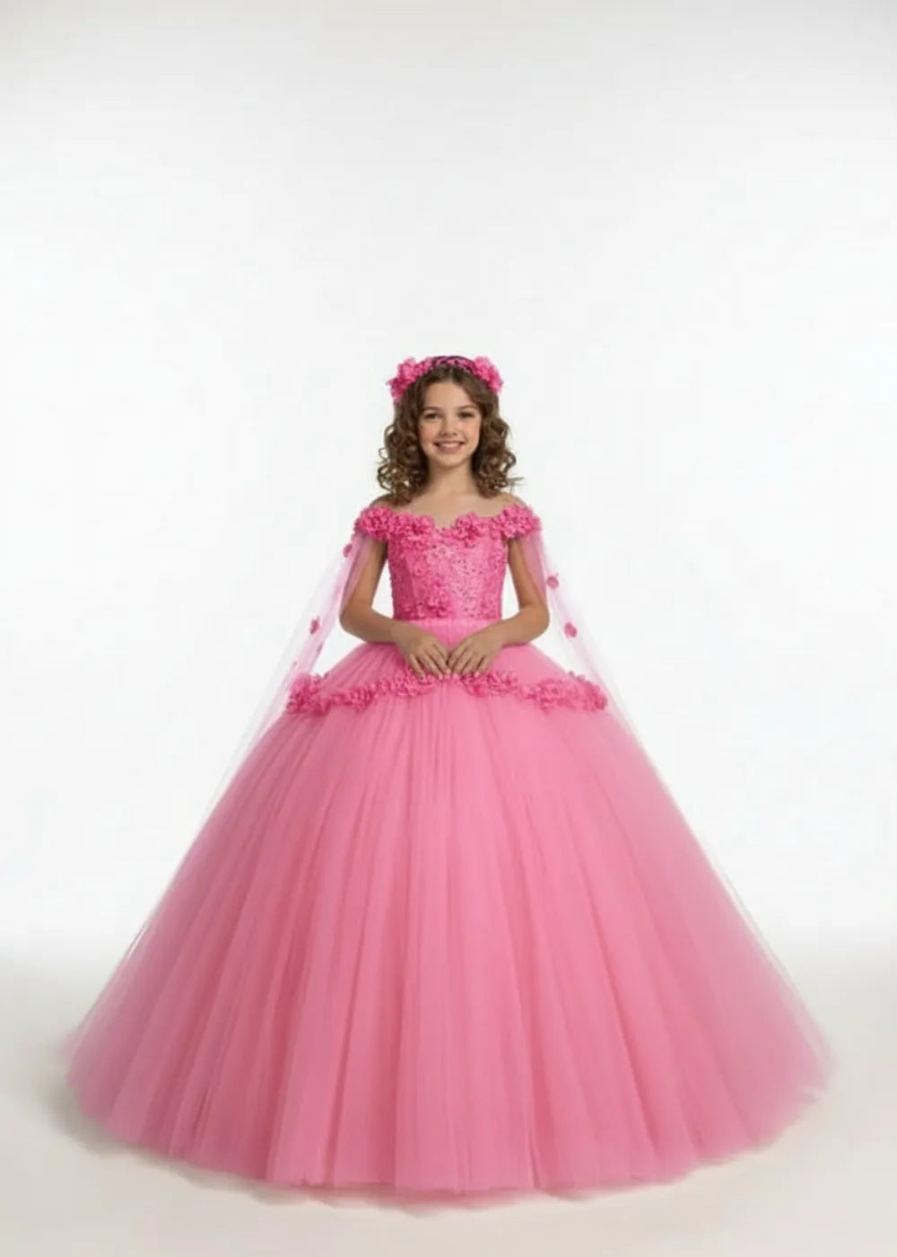 Dreamy Petal Cape Tulle Wedding Gown for Girls