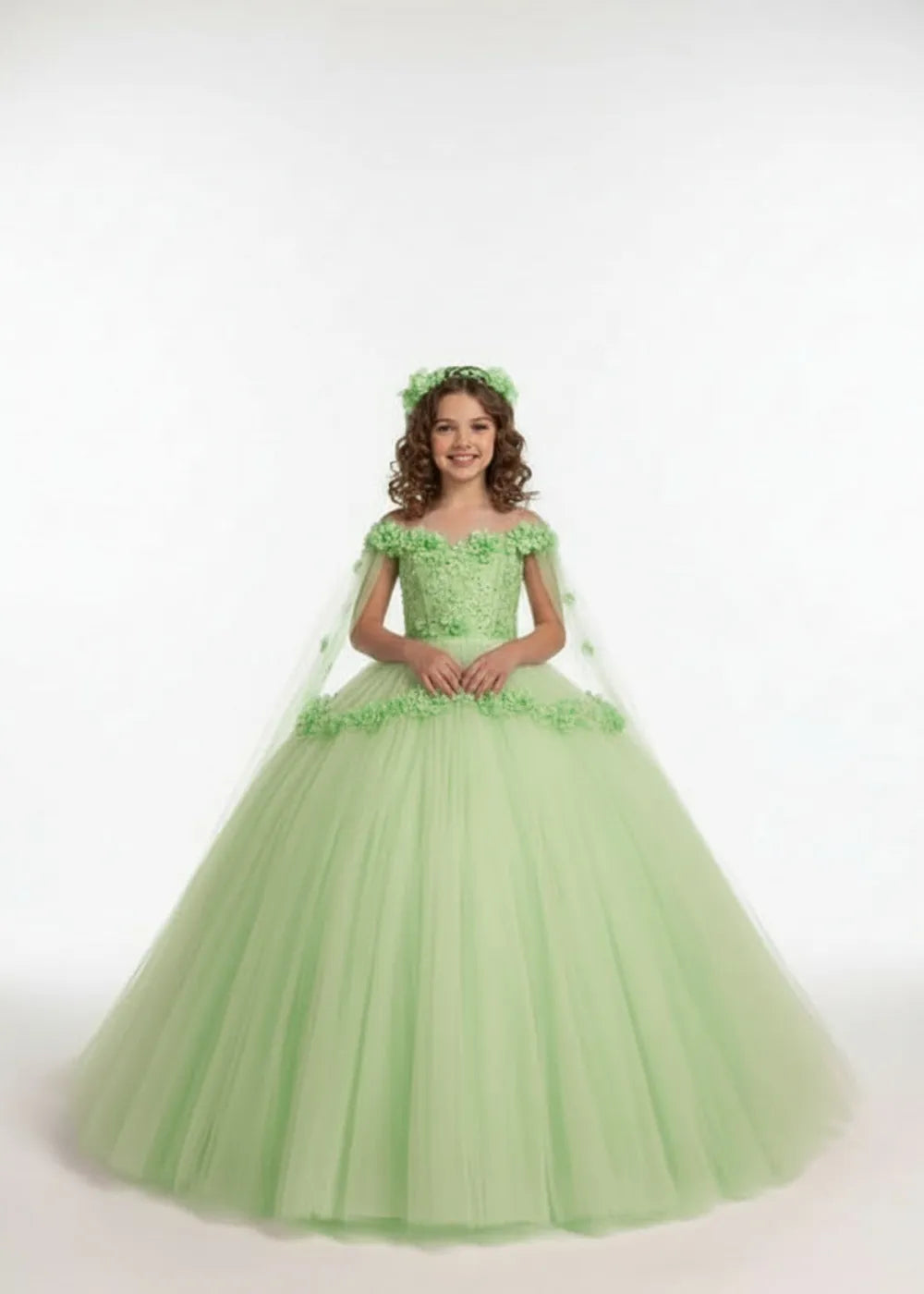 Dreamy Petal Cape Tulle Wedding Gown for Girls