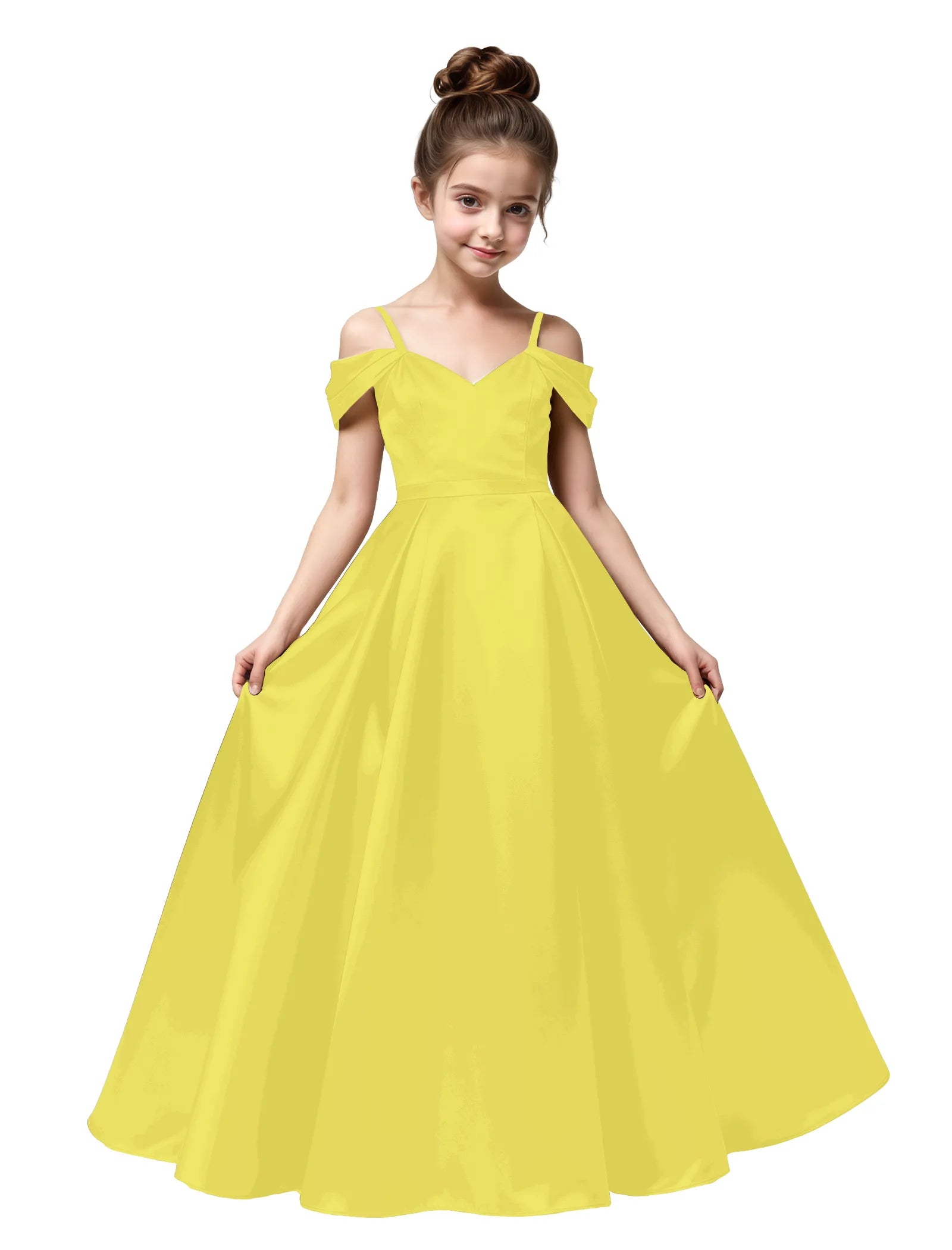 Off Shoulder Satin Ball Gown with Bow for Girls