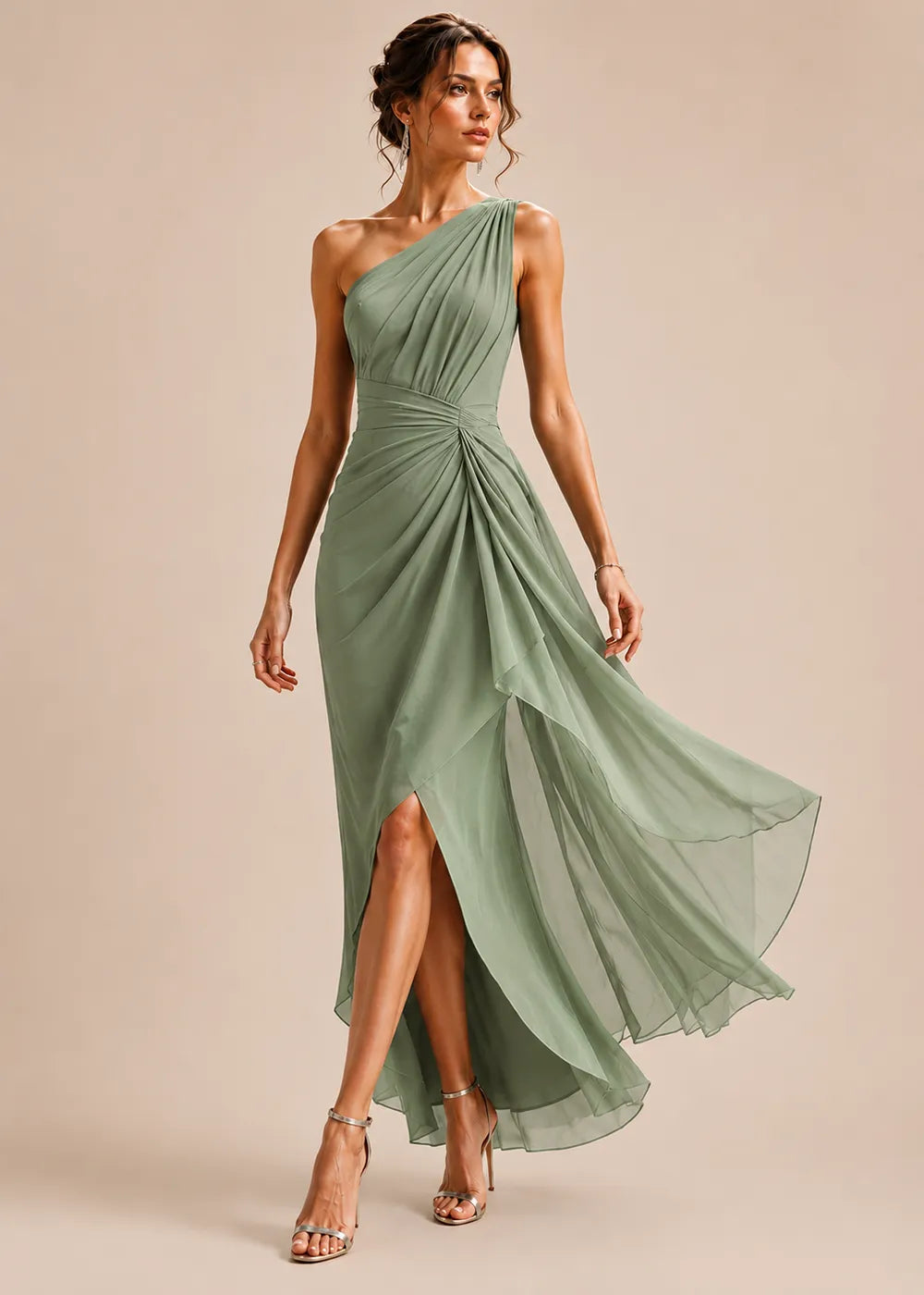 Sculpted Drape One-Shoulder Formal Gown