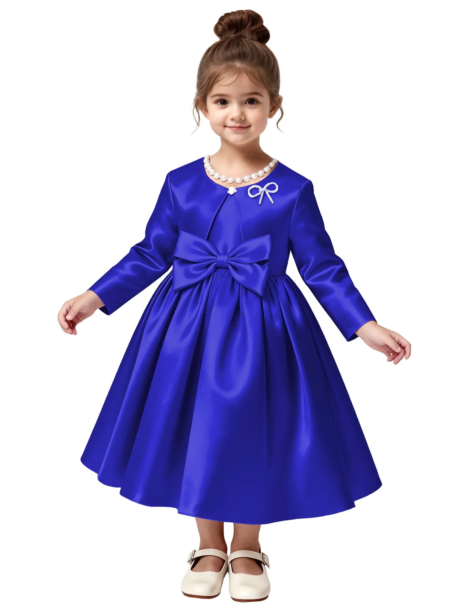Elegant Satin Flower Girl Dress with Long Sleeves