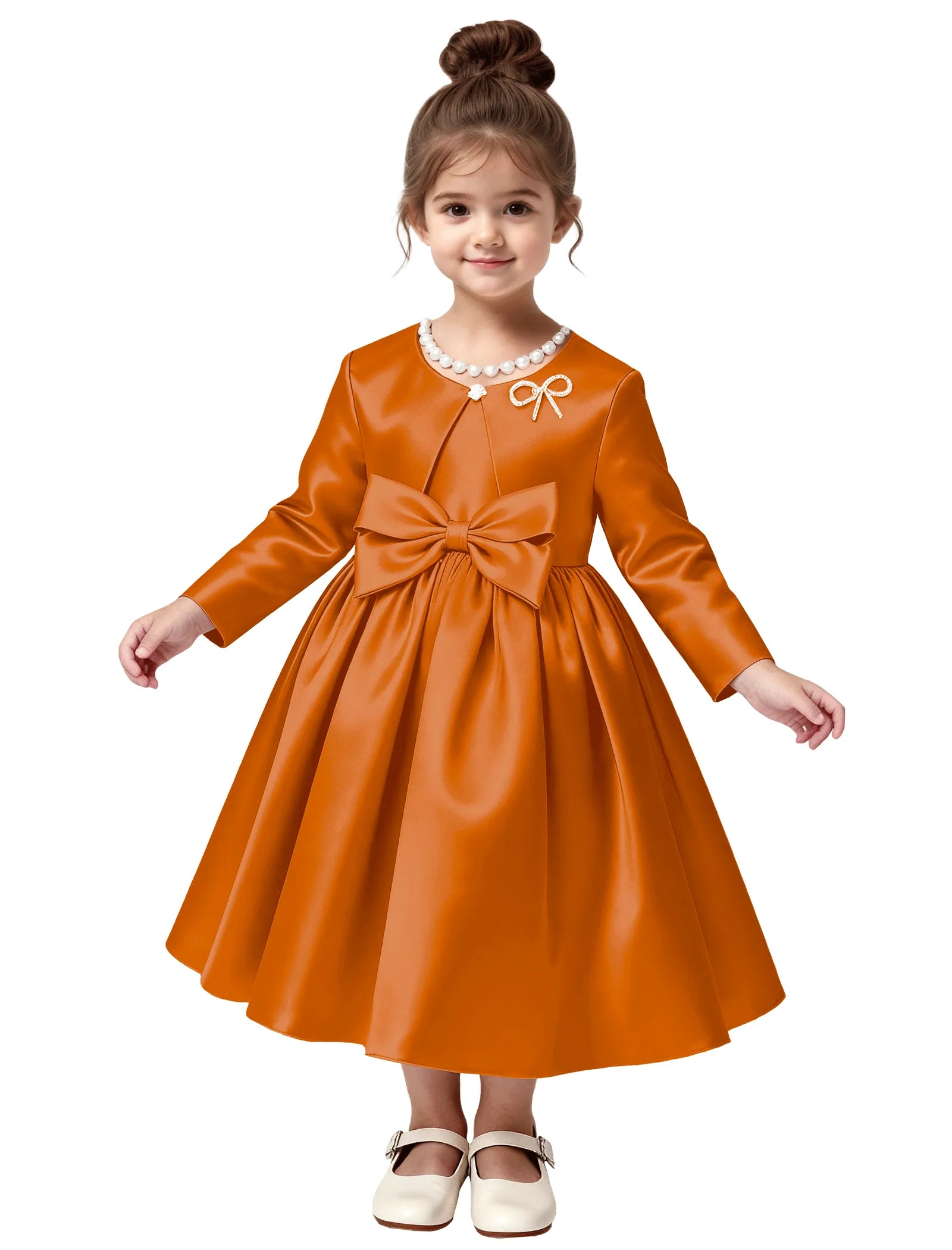 Elegant Satin Flower Girl Dress with Long Sleeves