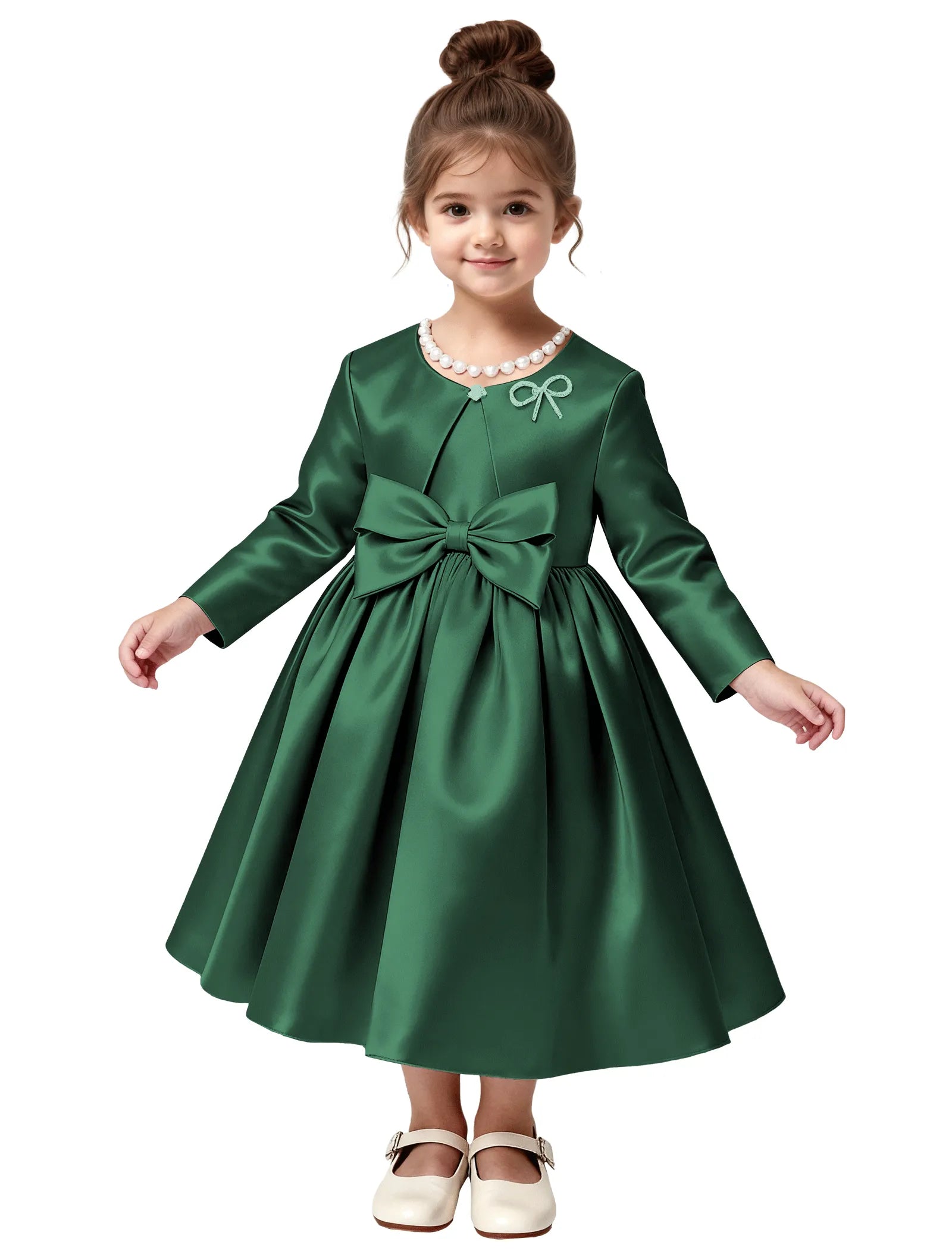 Elegant Satin Flower Girl Dress with Long Sleeves