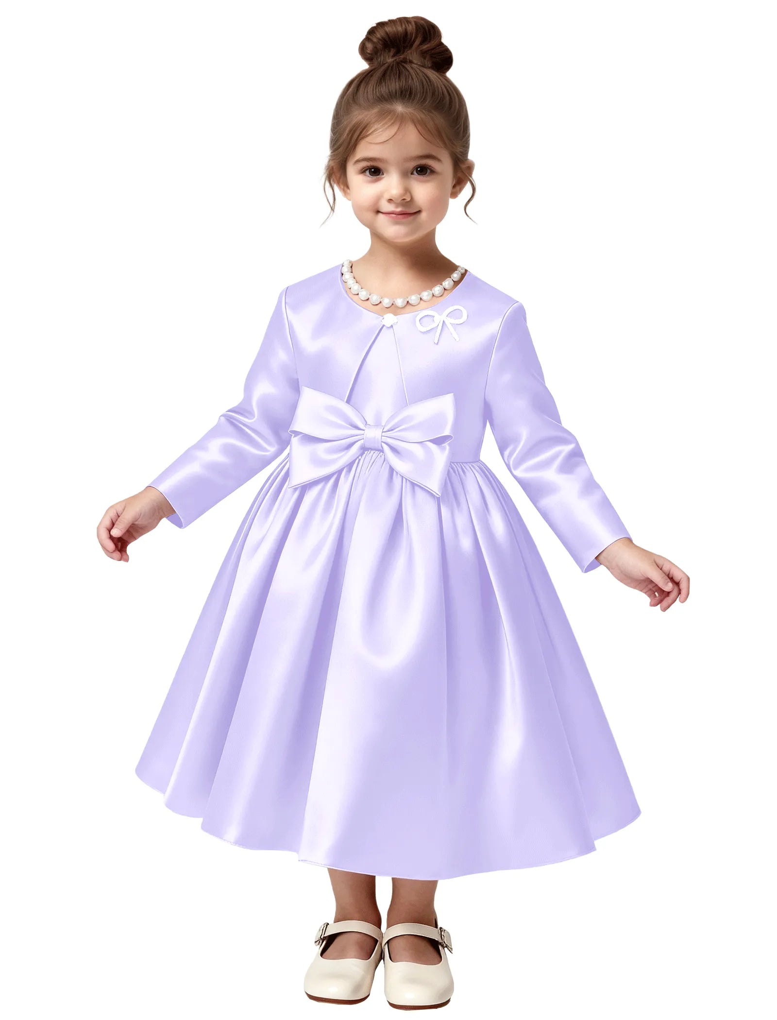 Elegant Satin Flower Girl Dress with Long Sleeves