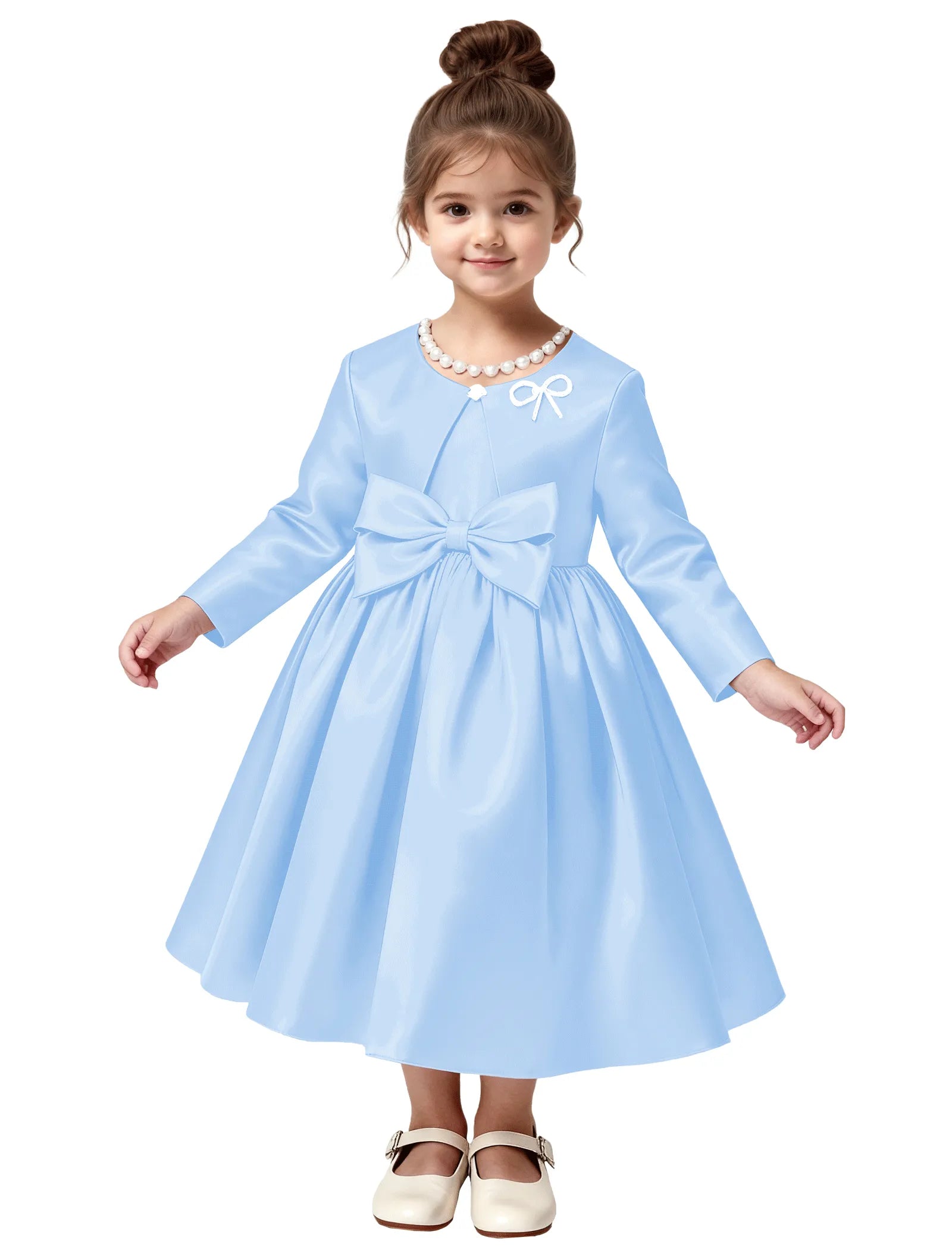 Elegant Satin Flower Girl Dress with Long Sleeves