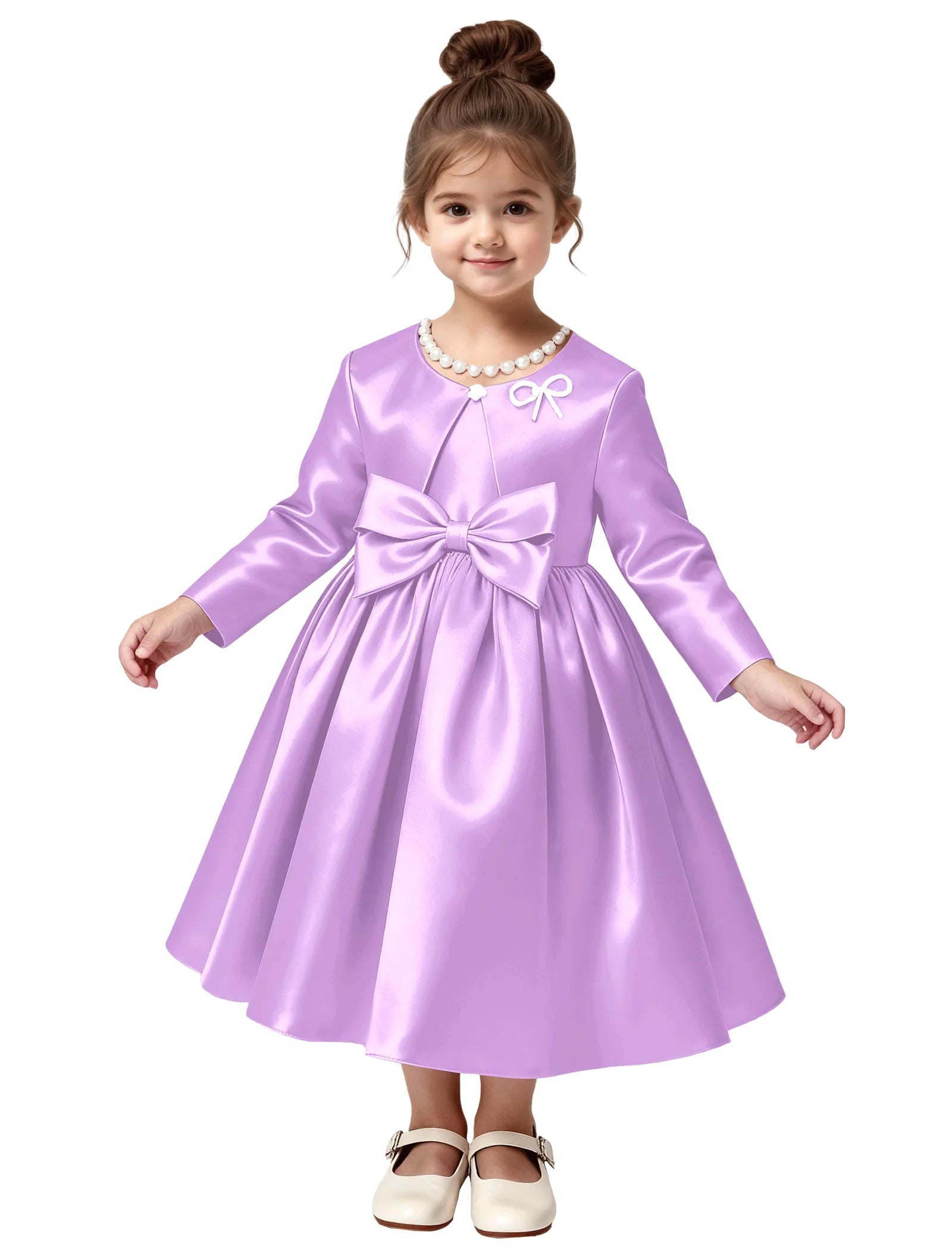 Elegant Satin Flower Girl Dress with Long Sleeves
