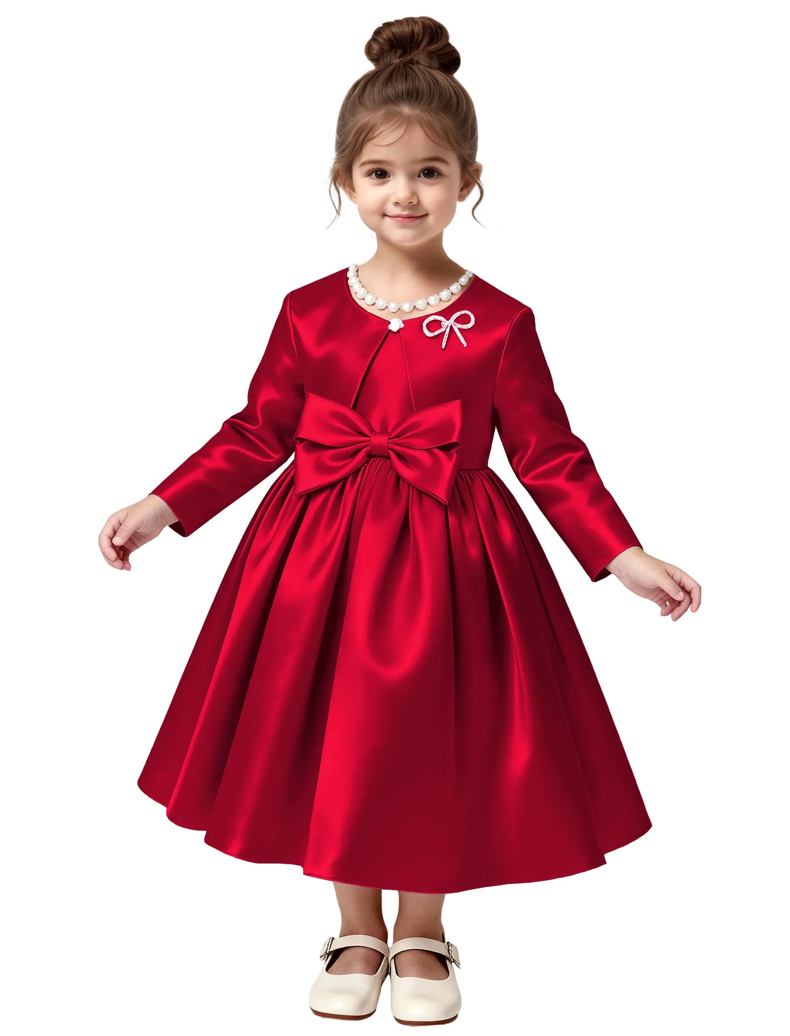 Elegant Satin Flower Girl Dress with Long Sleeves
