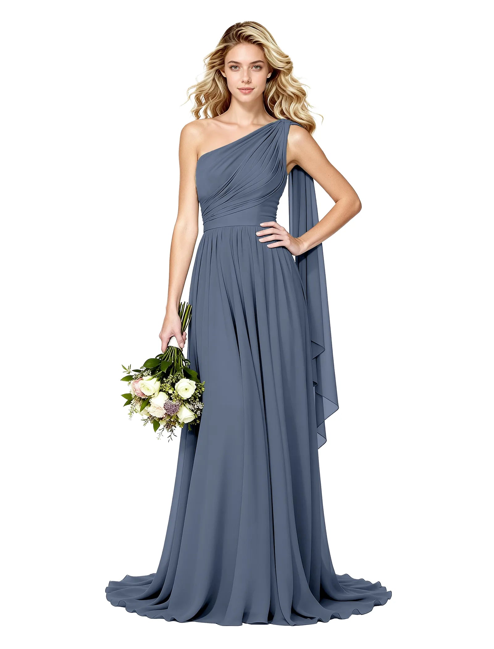 Celeste One Shoulder Chiffon Bridesmaid Gown