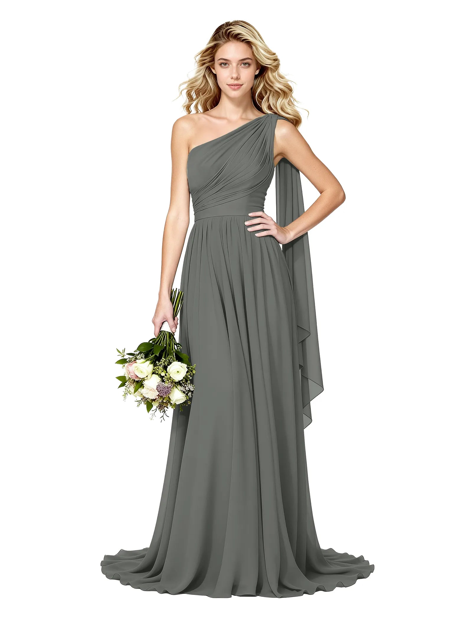 Celeste One Shoulder Chiffon Bridesmaid Gown