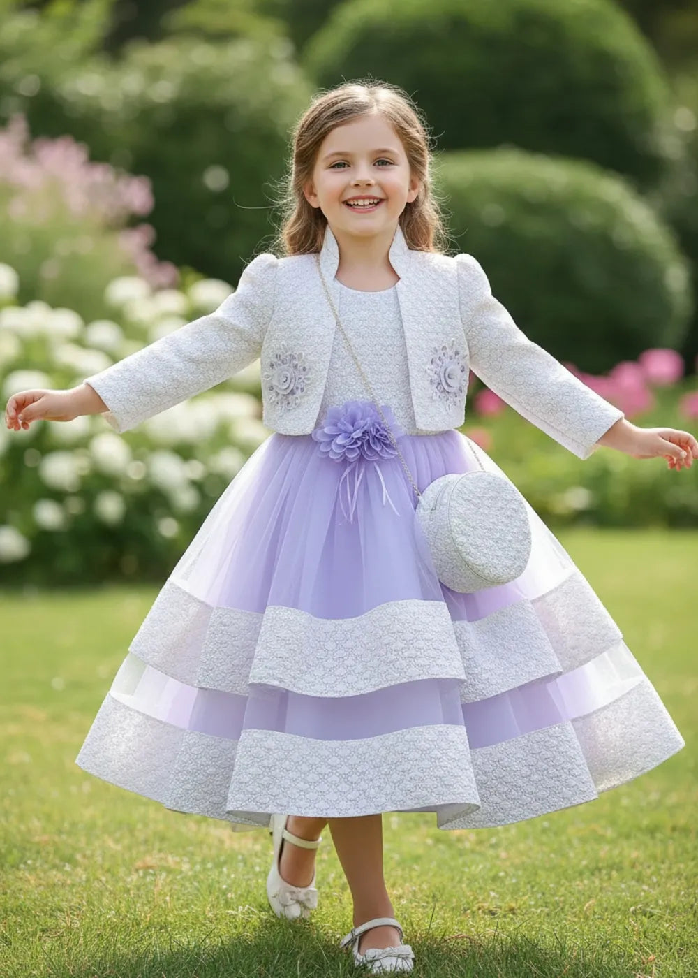 Enchanted Garden Tiered Tulle Flower Girl Formal Dress
