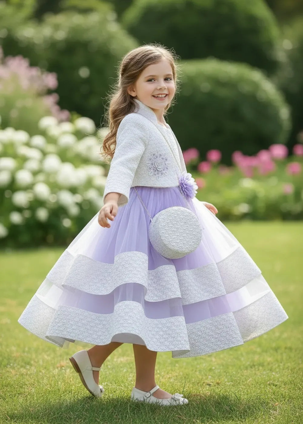 Enchanted Garden Tiered Tulle Flower Girl Formal Dress