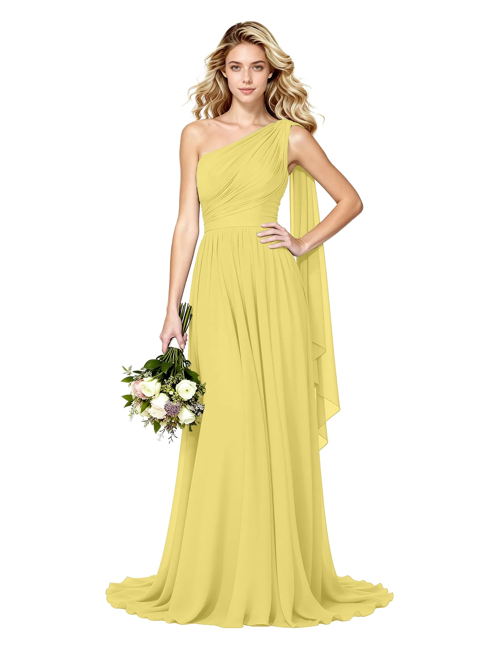 Celeste One Shoulder Chiffon Bridesmaid Gown