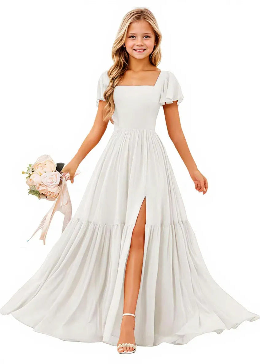 Dusty Blue Junior Bridesmaid Dresses with Elegant Sleeves | Fynony Dusty Blue Junior Bridesmaid Dresses with Elegant Sleeves | Fynony