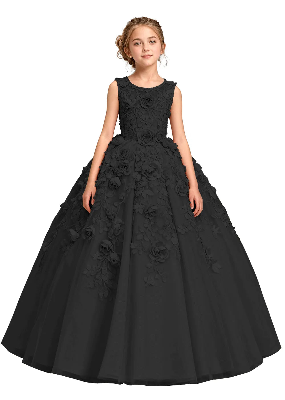 3D Flower Appliqué Ball Gown for Girls