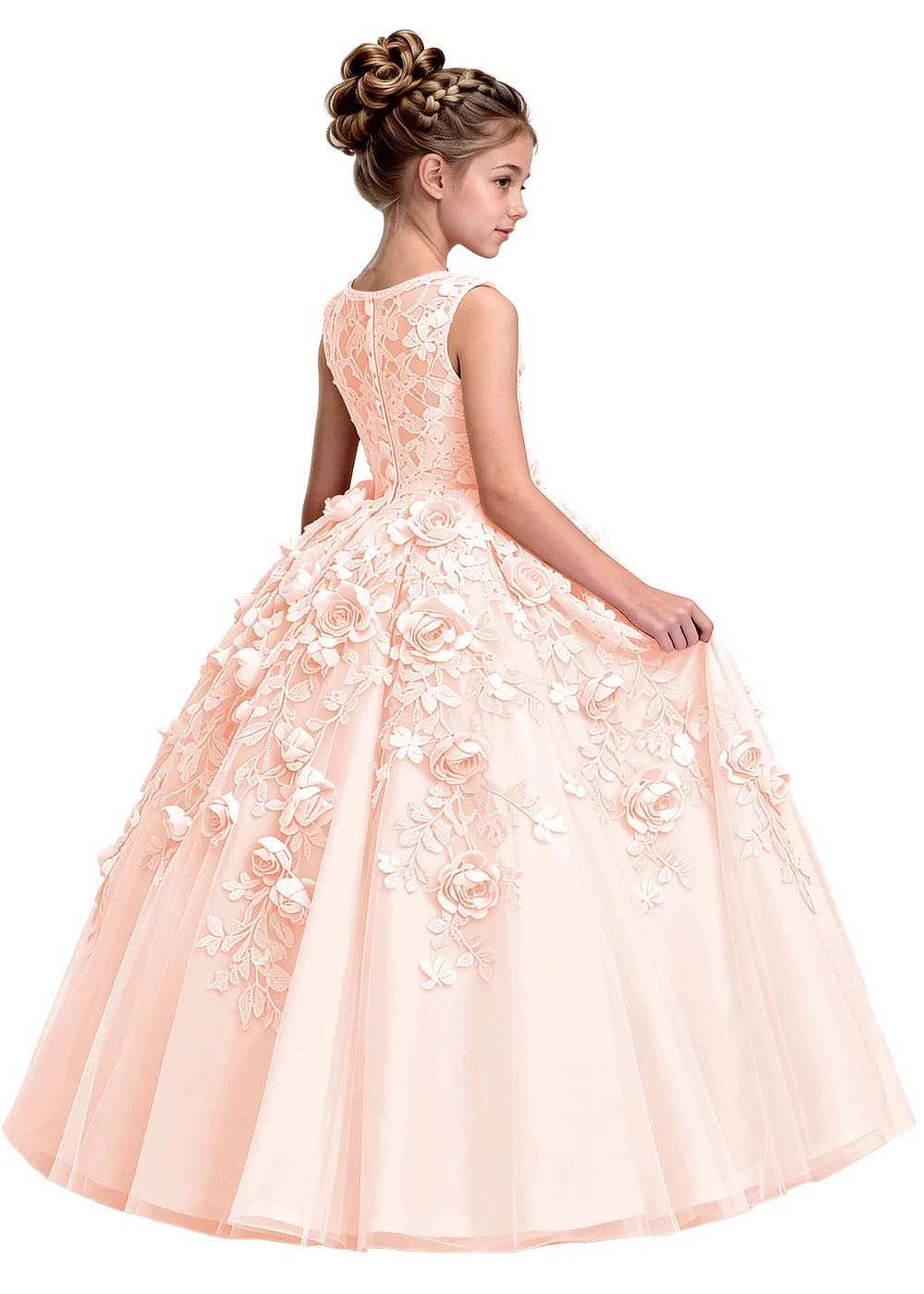 3D Flower Appliqué Ball Gown for Girls