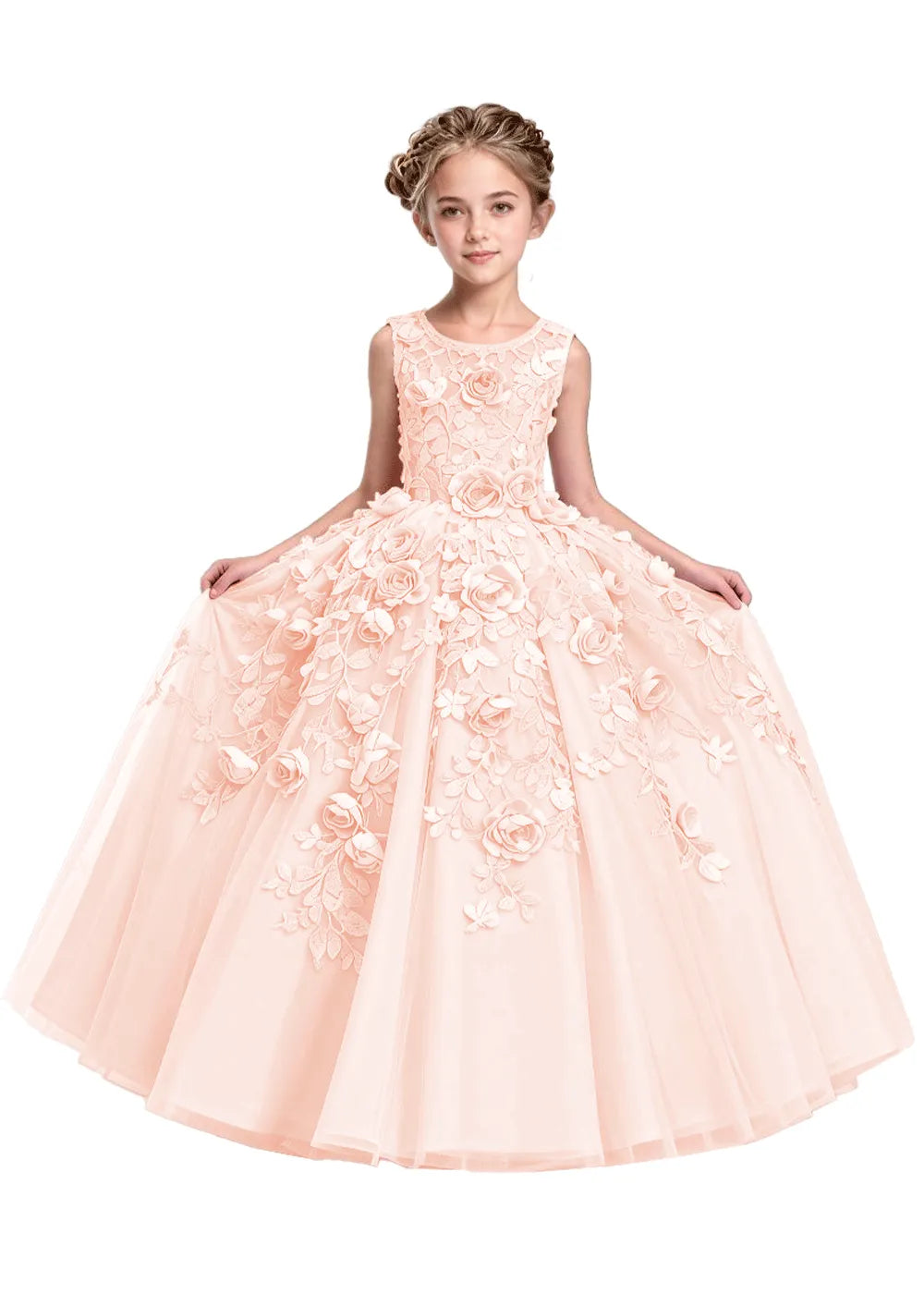 3D Flower Appliqué Ball Gown for Girls