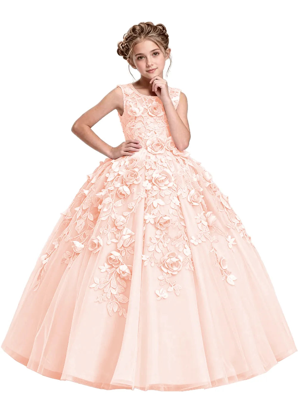 3D Flower Appliqué Ball Gown for Girls