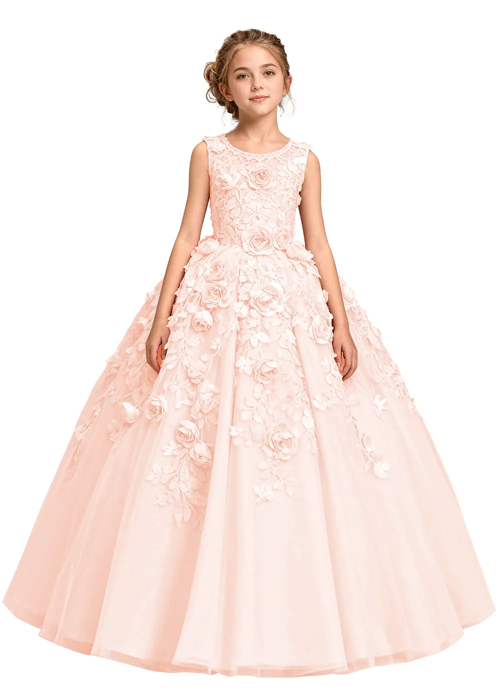 3D Flower Appliqué Ball Gown for Girls