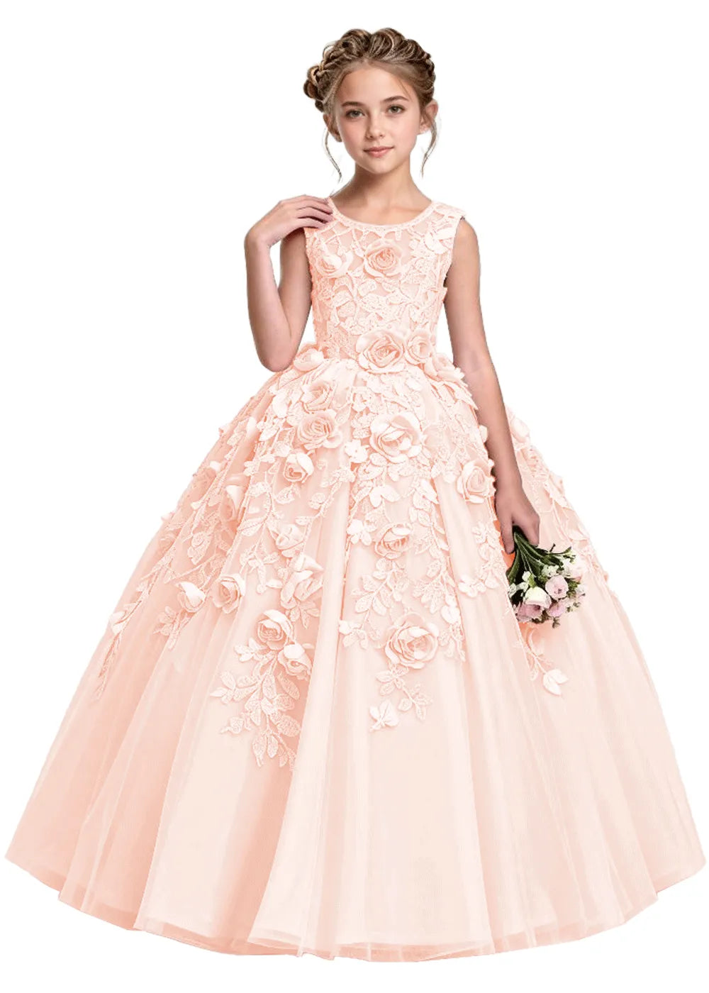 3D Flower Appliqué Ball Gown for Girls