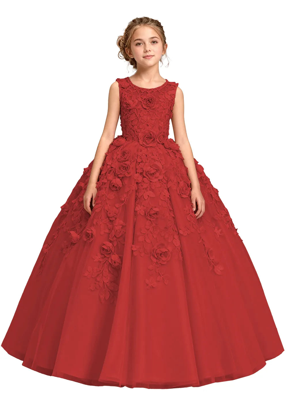 3D Flower Appliqué Ball Gown for Girls