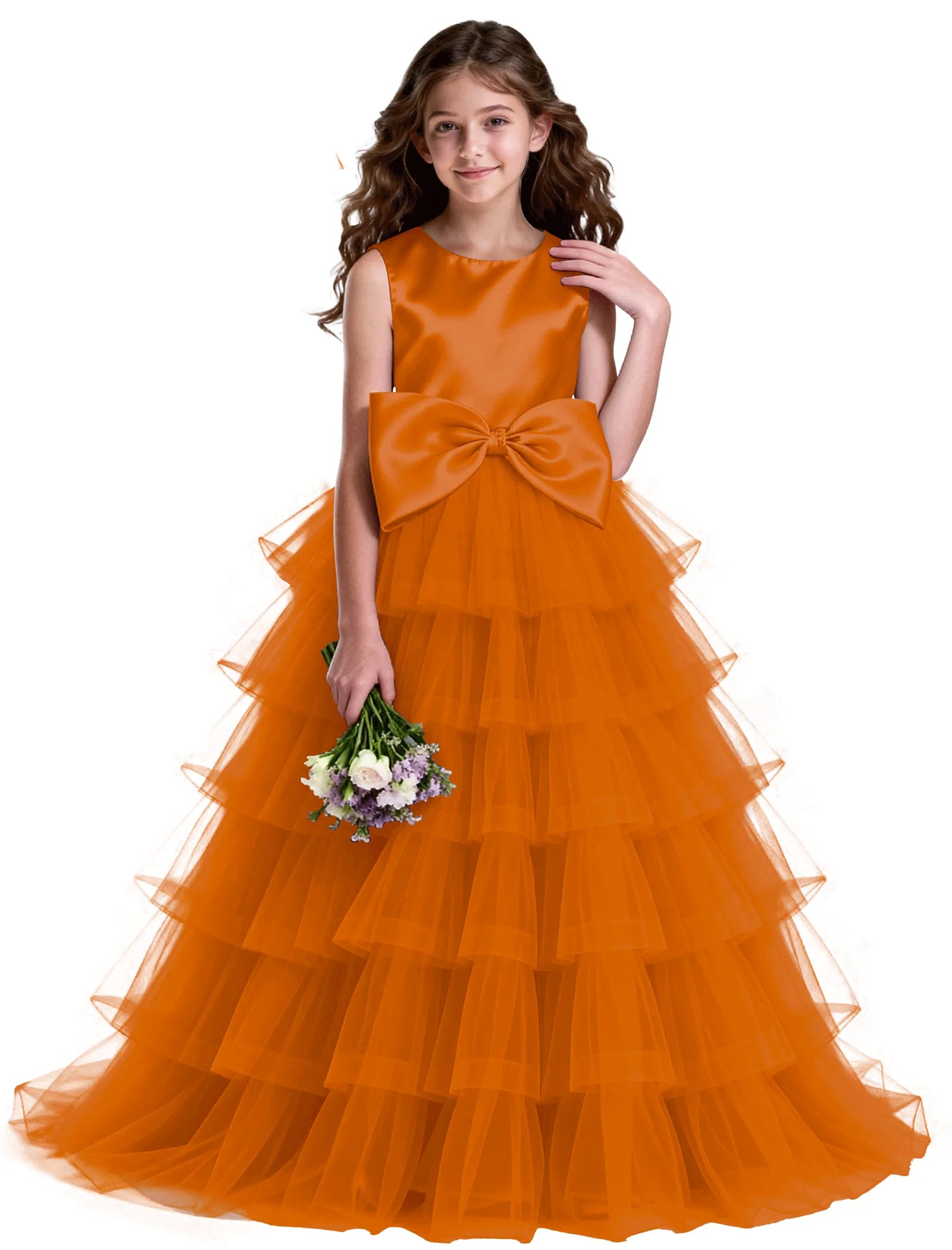 Layered Tulle Flower Girl Dress with Satin Bow