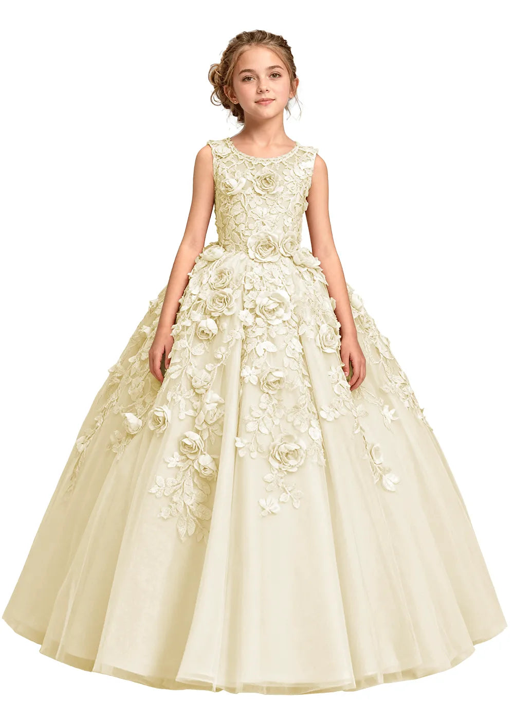 3D Flower Appliqué Ball Gown for Girls