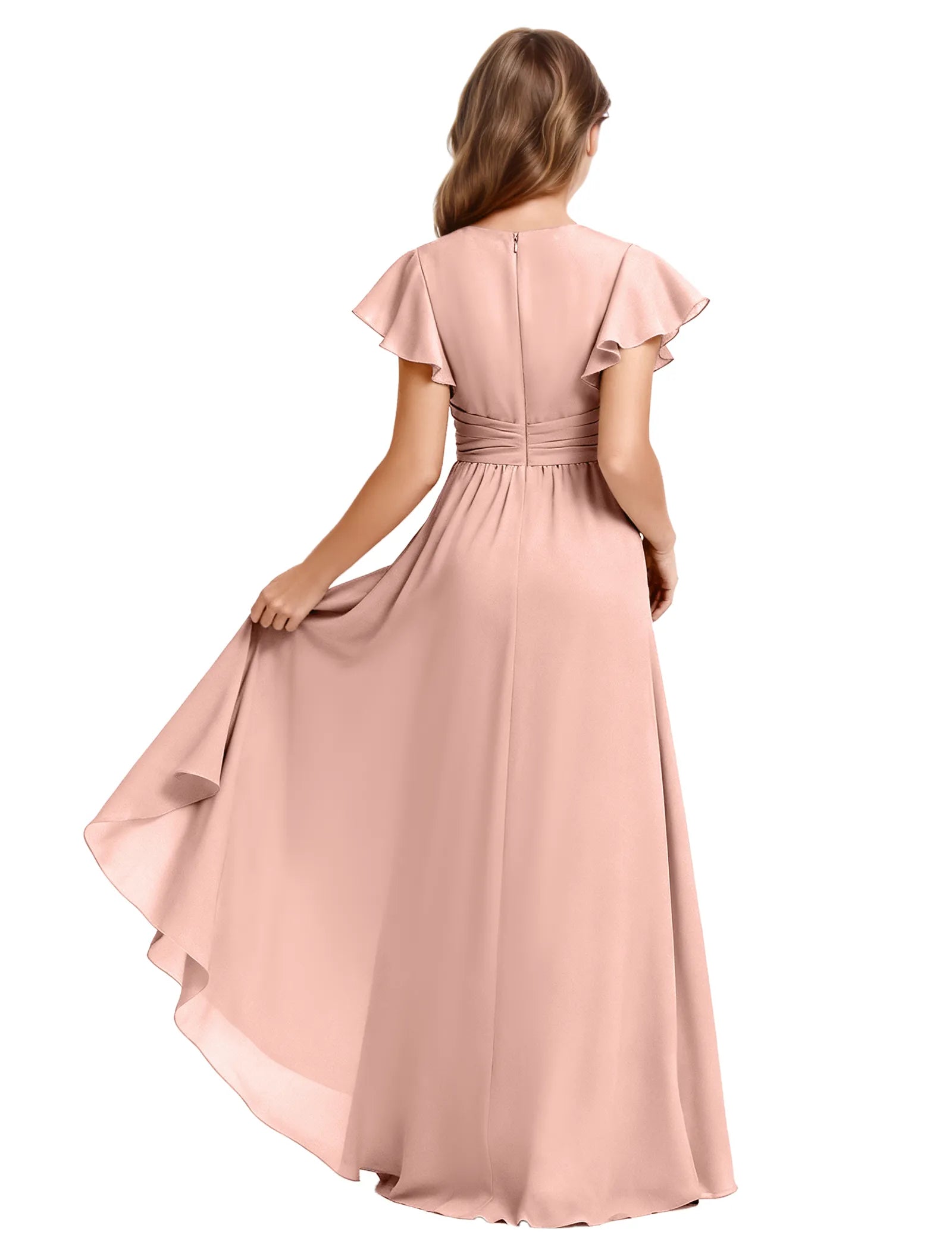 Girls Flutter Sleeve Asymmetrical Maxi Dress