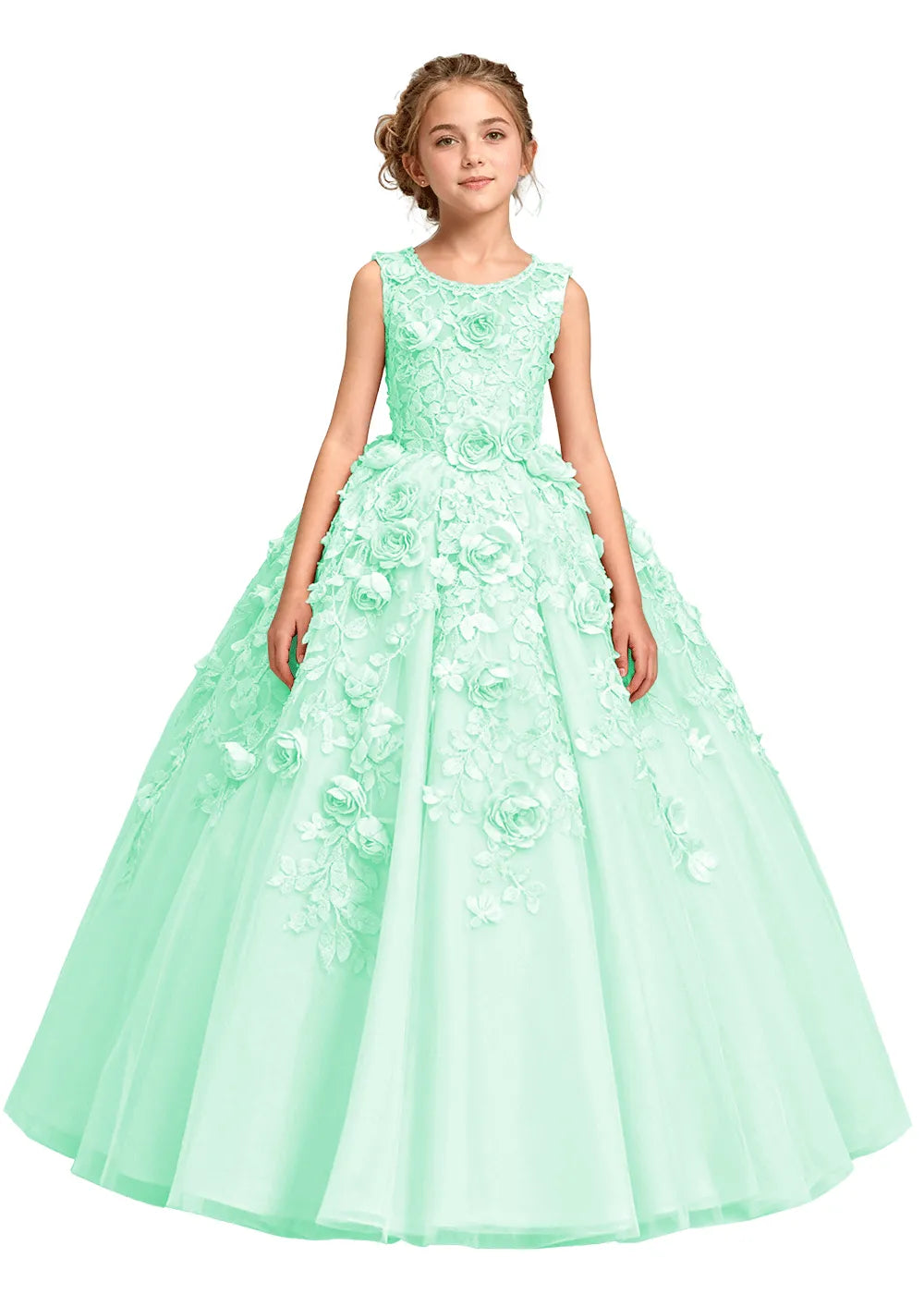 3D Flower Appliqué Ball Gown for Girls