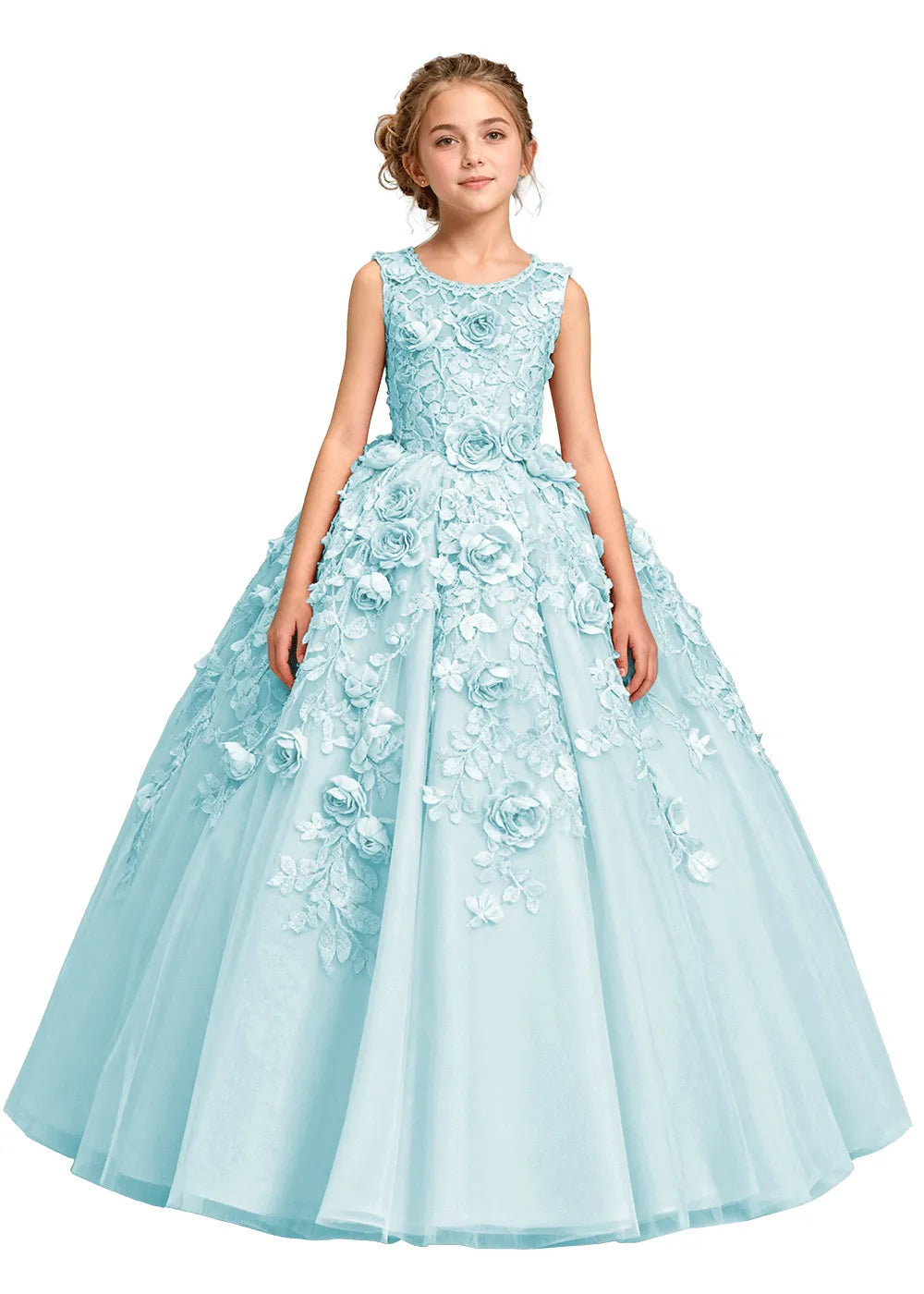 3D Flower Appliqué Ball Gown for Girls