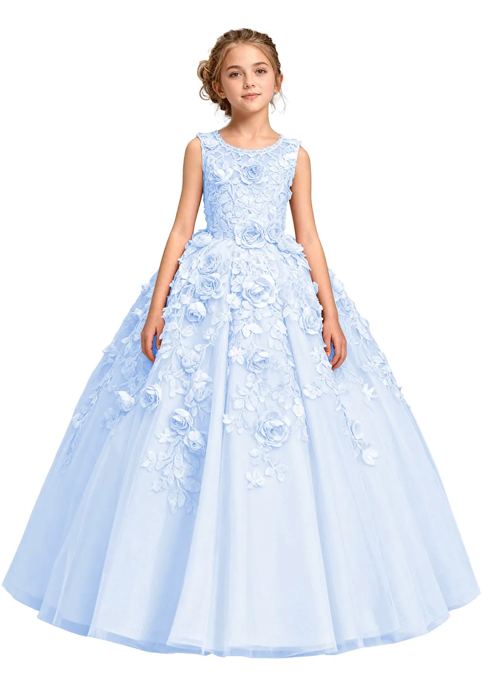 3D Flower Appliqué Ball Gown for Girls