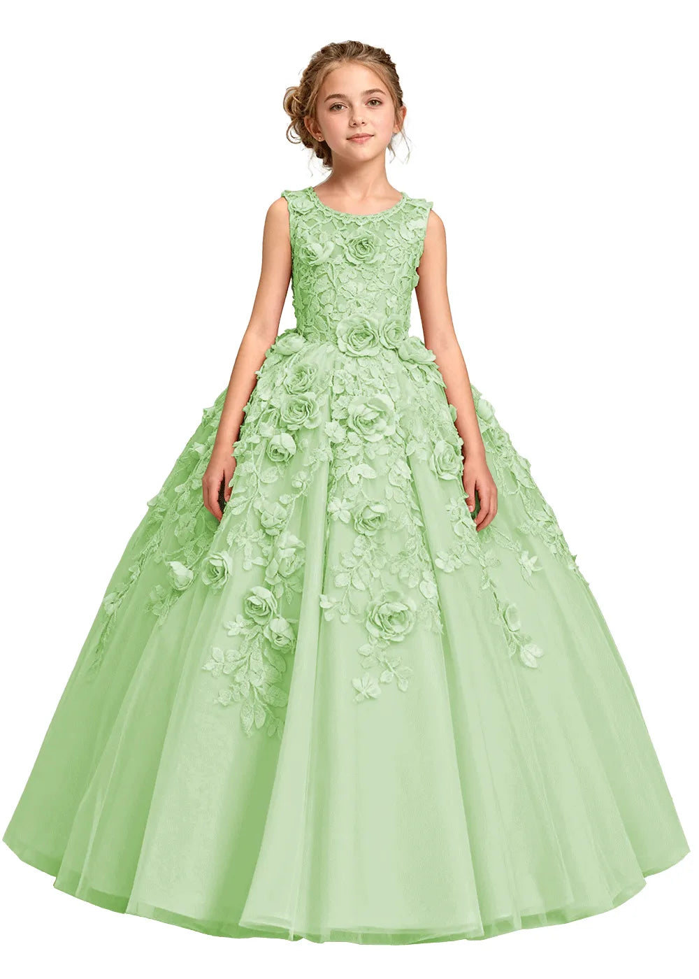 3D Flower Appliqué Ball Gown for Girls