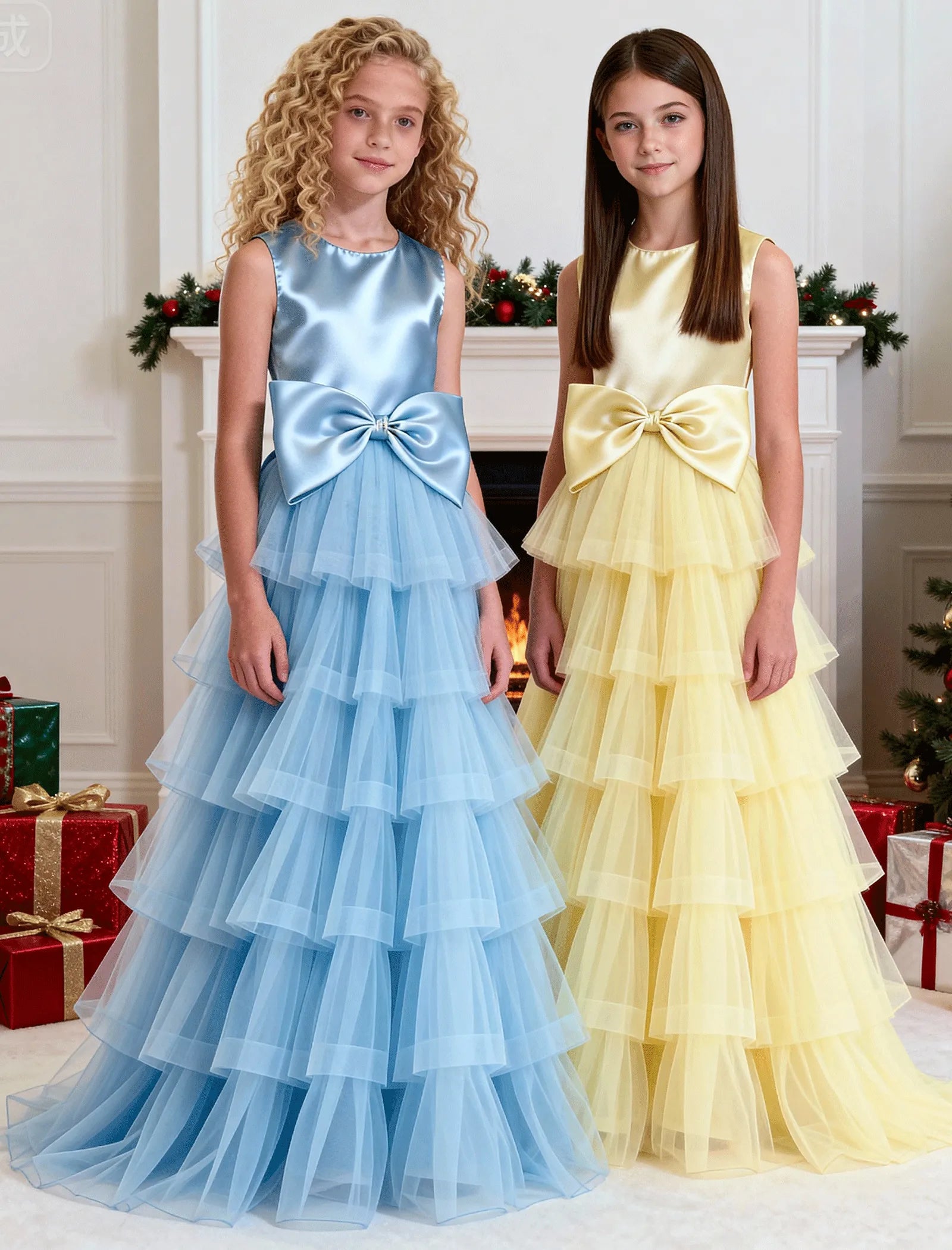 Layered Tulle Flower Girl Dress with Satin Bow