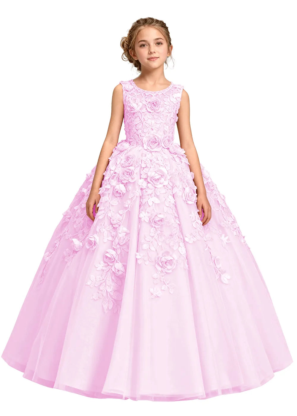 3D Flower Appliqué Ball Gown for Girls