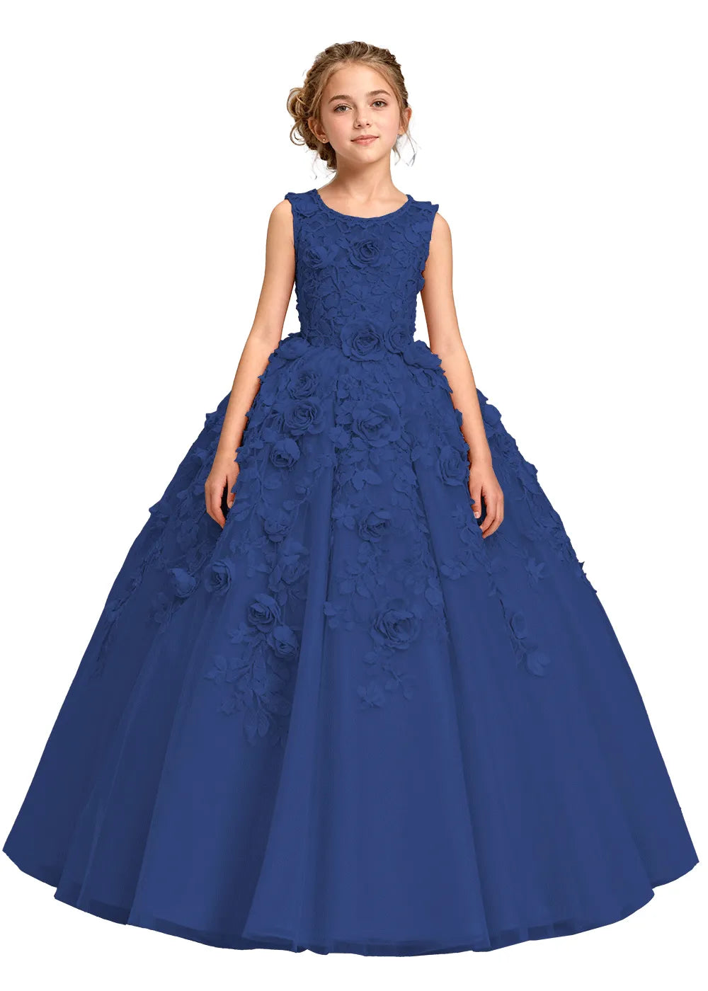 3D Flower Appliqué Ball Gown for Girls