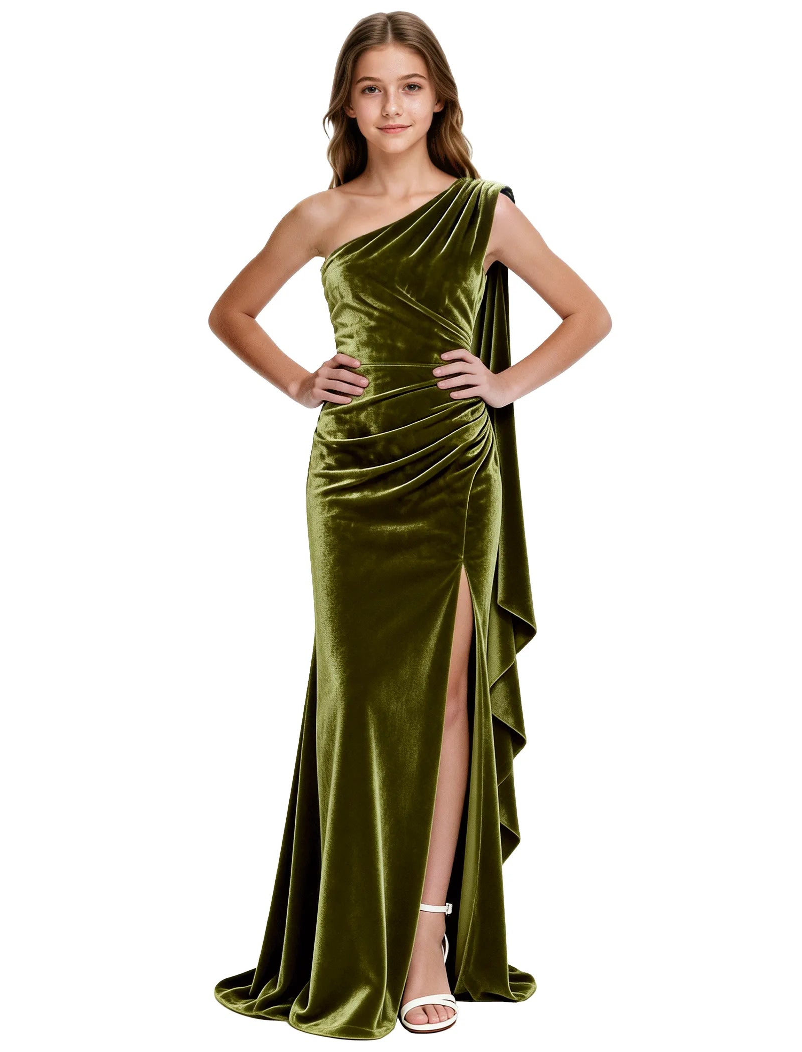 One Shoulder Velvet Mermaid Formal Dress for Teens
