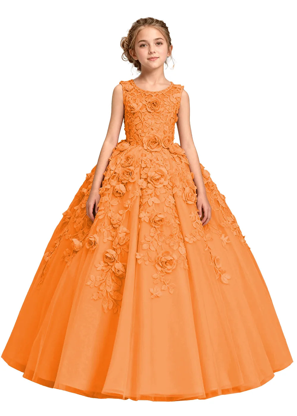 3D Flower Appliqué Ball Gown for Girls