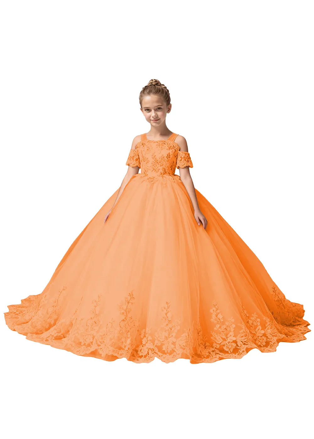 Off Shoulder Floral Embroidered Flower Girl Dress