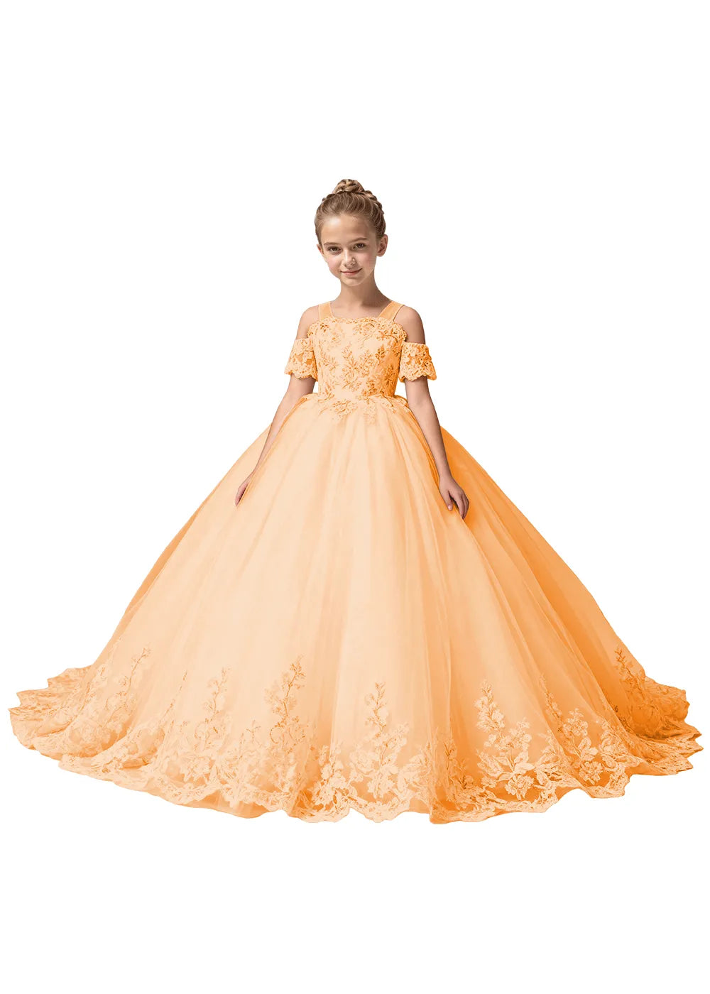 Off Shoulder Floral Embroidered Flower Girl Dress