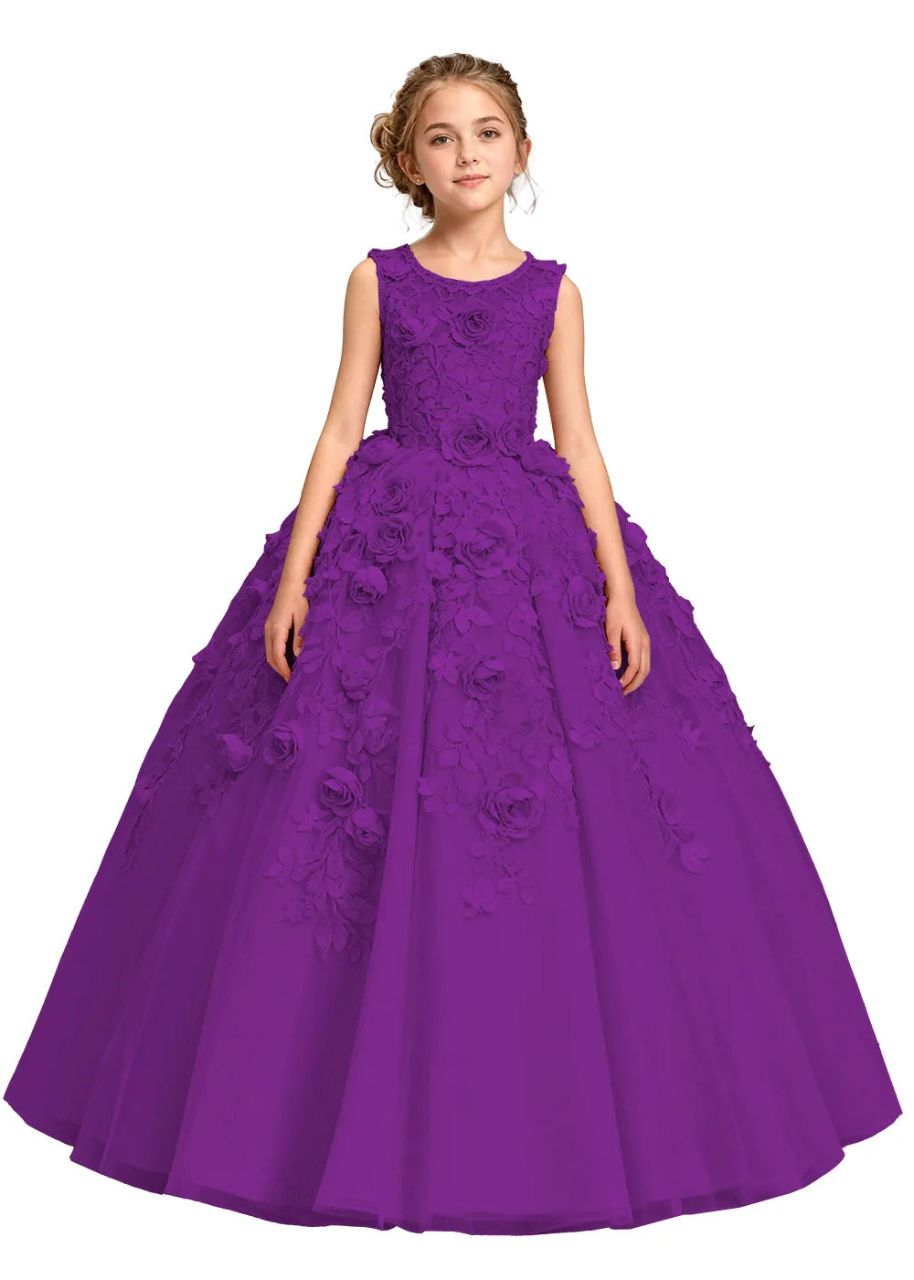 3D Flower Appliqué Ball Gown for Girls