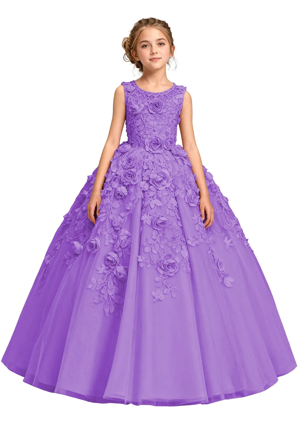 3D Flower Appliqué Ball Gown for Girls