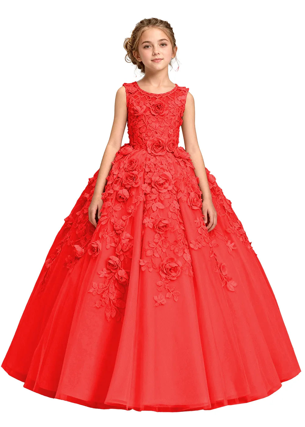 3D Flower Appliqué Ball Gown for Girls