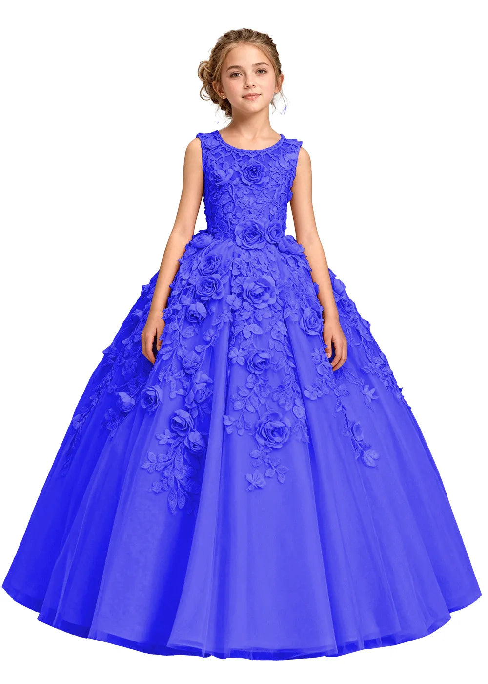 3D Flower Appliqué Ball Gown for Girls