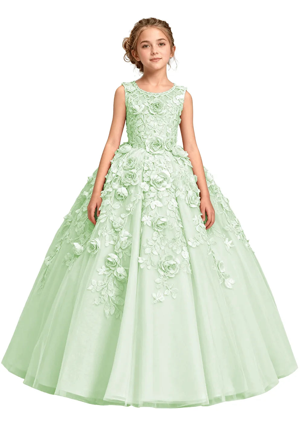 3D Flower Appliqué Ball Gown for Girls