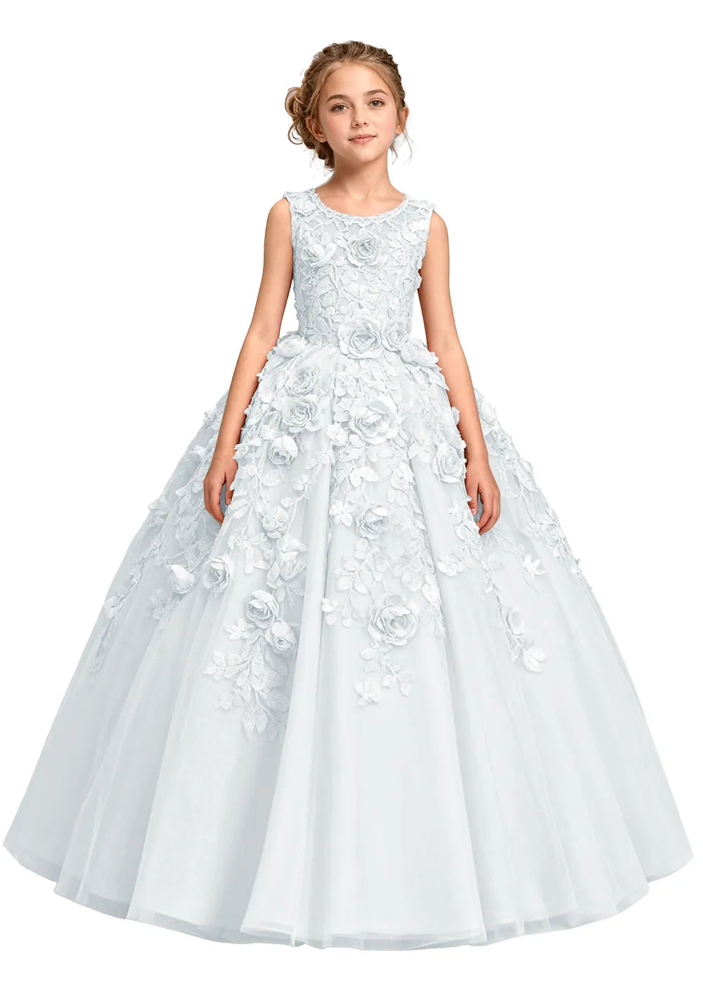 3D Flower Appliqué Ball Gown for Girls