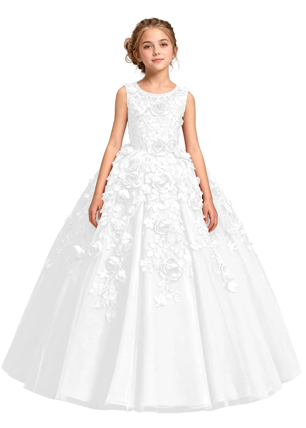 3D Flower Appliqué Ball Gown for Girls