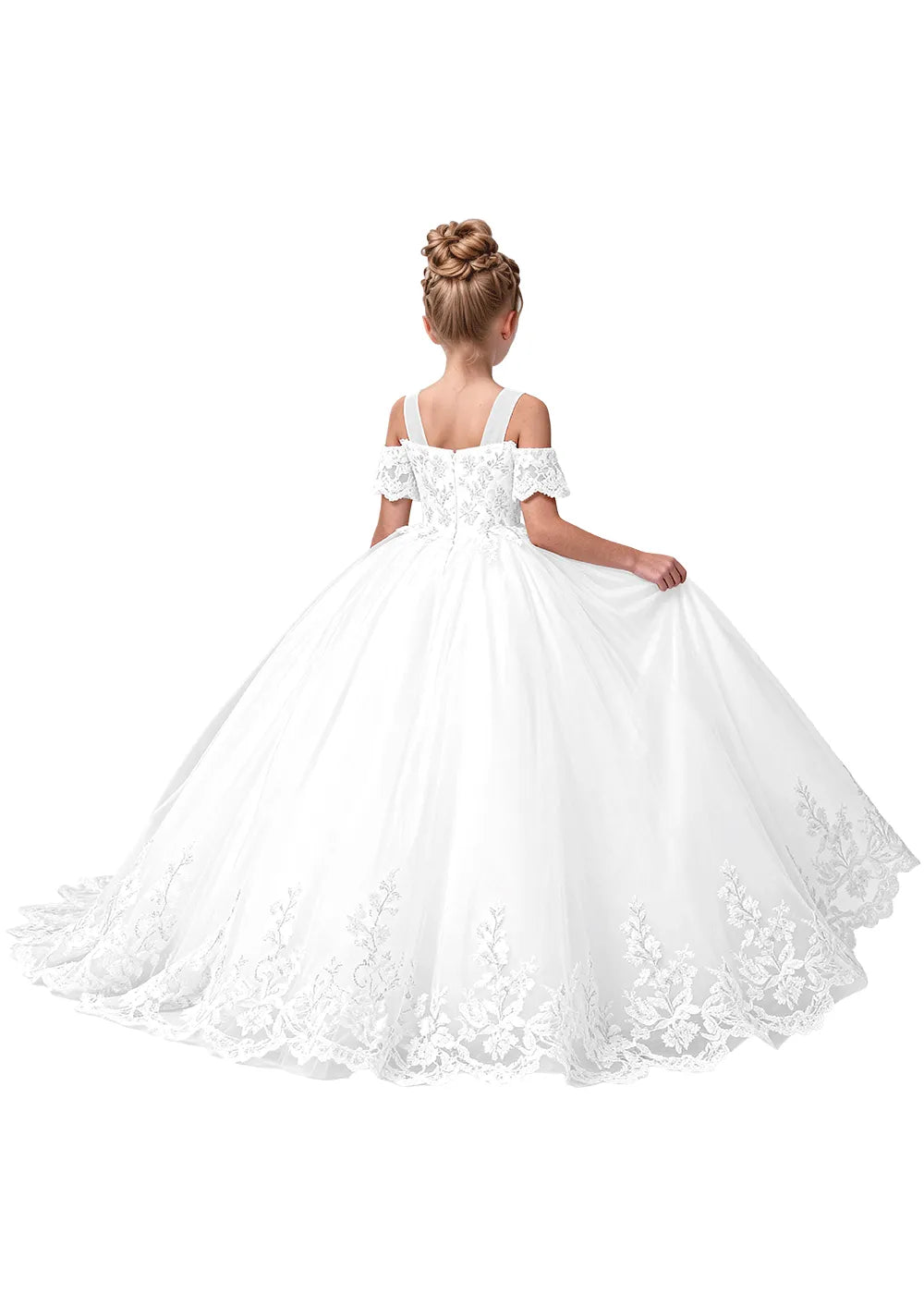 Off Shoulder Floral Embroidered Flower Girl Dress